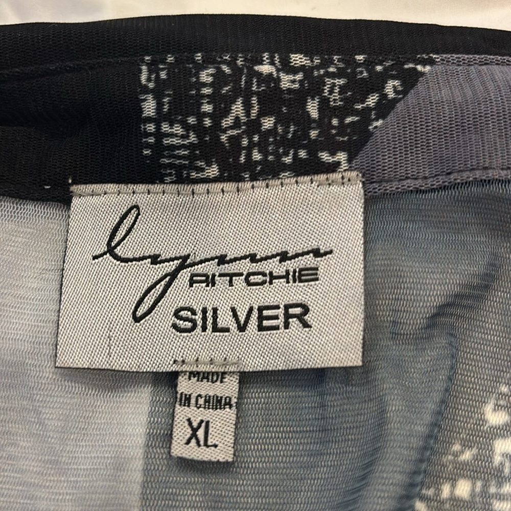 Lynn Ritchie Silver Mesh Sheer Duster Cardigan XL Geometric - Picture 6 of 6
